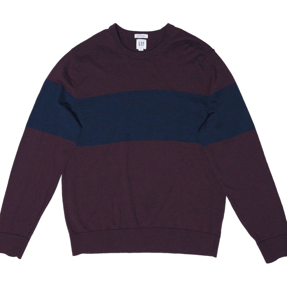 Gap 100% Washable Merino Wool Sweater Purple Maroon Blue Men Size L Never Washed